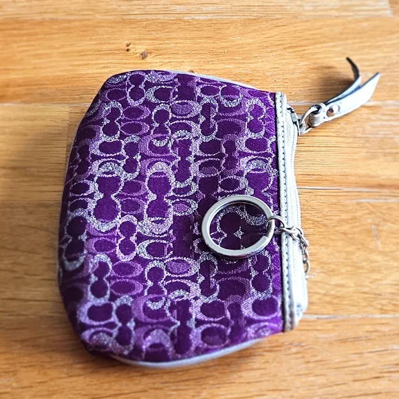 COACH Signature Lurex Optic Glitter Purple & Metallic Silver Key & Card Holder